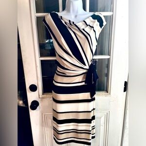 Navy, White, and Tan Striped Ralph Lauren Side Tie Dress